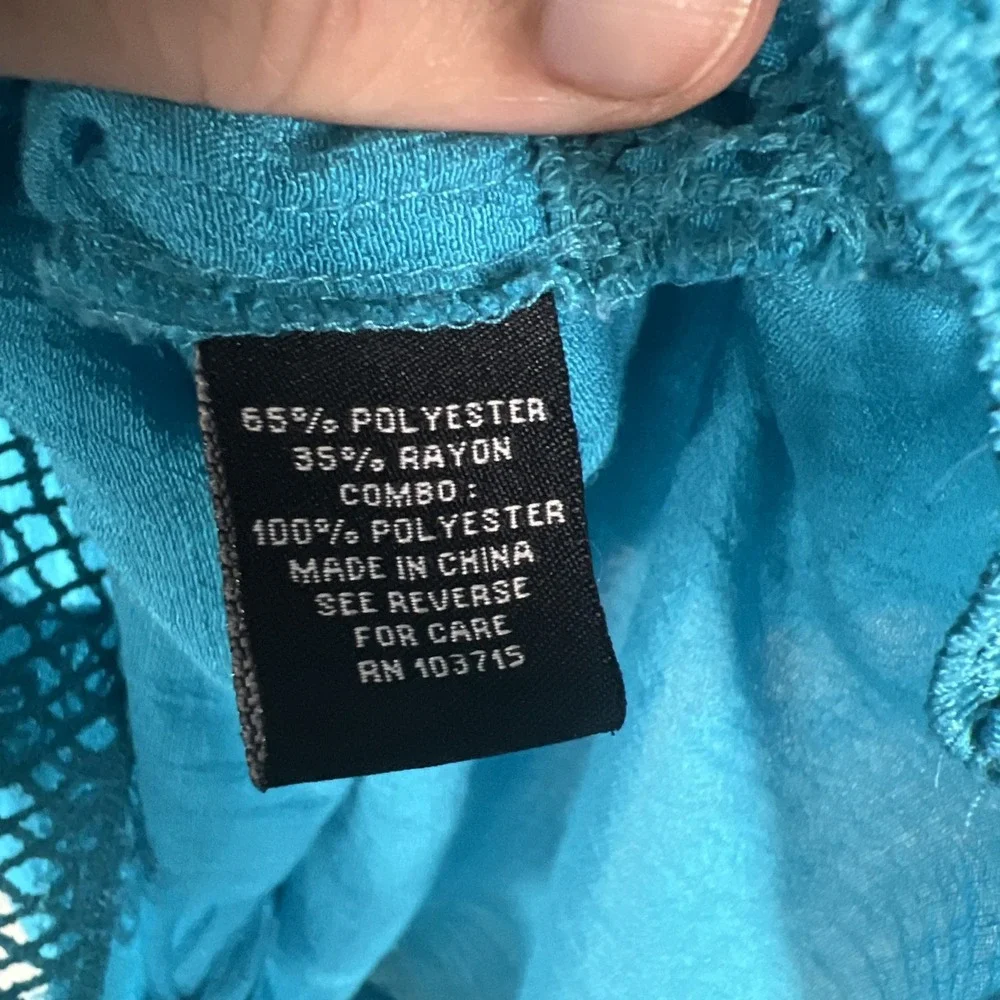 Zac & Rachel Teal Blouse Pleated Front Lace Hem Button Up Women L - Picture 3 of 8